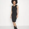 Drapped Neckline Smart Bodycon Sleeveless Mini Dress - Jerseykjole - Black