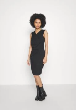 Drapped Neckline Smart Bodycon Sleeveless Mini Dress - Jerseykjole - Black