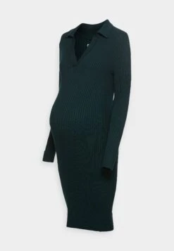 Polo V Ausschnitt Ripp Bodycon Mini Strickkleid - Etuikjole - Green