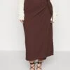 Curvy Textured Sarong Midi Skirt - Omslagsskjørt - Brown
