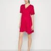 Short Sleeves Flared Mini Dress- Jerseykjole - Red